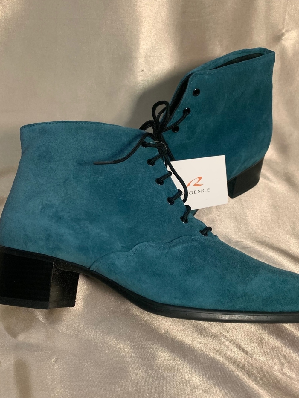 NWT Regence Granny Boot Vintage Teal Blue Suede Lace Up Ankle Boots Block Heel